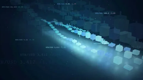 Abstract Digital Financial Data Visualization with Floating 3D Blocks and Видео 343872193
