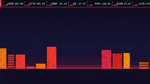 Abstract Digital Financial Data Visualization with Animated Red and Orange Bar Stock Footage 344775605