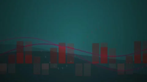 Abstract digital financial graph with glowing red bar charts and line anima.. Stock Footage 346325548