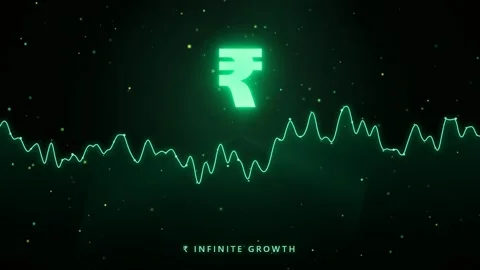 Abstract Digital Financial Growth Chart with Glowing Indian Rupee Symbol on Stock Footage 344775652