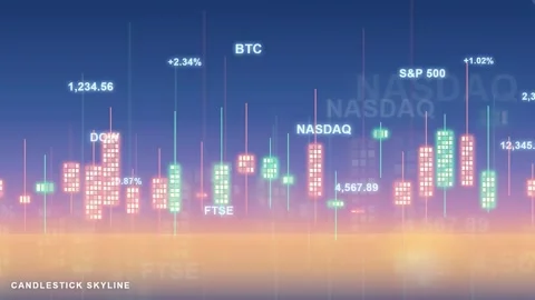 Abstract Digital Financial Market Data with Candlestick Charts and Stock Index Stock Footage 343428042