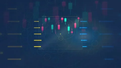 Abstract Digital Financial Trading Chart with Candlestick Graphs and Futuristic 库存影片 340400371