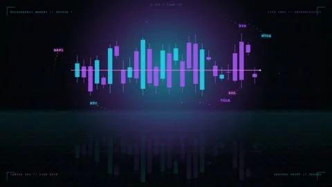 Abstract Digital Financial Trading Chart with Glowing Candlestick Patterns on Stock Footage 344774321