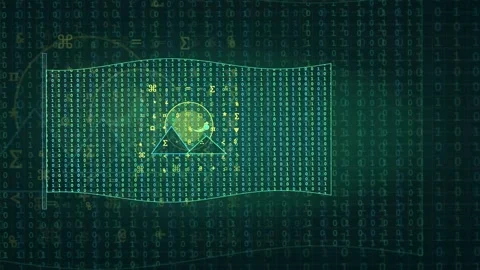 Abstract Digital Flag Waving with Binary Code and Data Visualization in Video stock 343168612