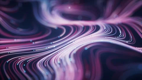 Abstract digital flow of glowing pink and purple light trails in dark space Video stock 327517113