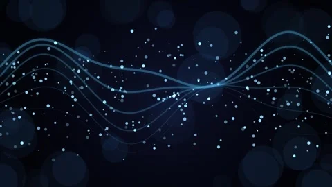 Abstract digital flowing wave of blue light particles over dark bokeh backg.. Stock Footage 347690431
