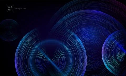 Abstract digital future wave lines vector background in circle shape. Tech music Stock Illustration
