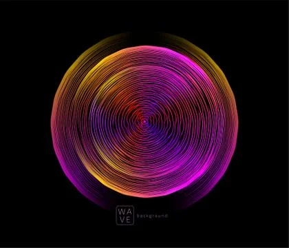 Abstract digital future wave lines vector background in circle shape. Tech music Illustrazione stock
