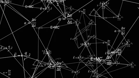 Abstract digital futuristic motion background with math, physics symbols and Stock Footage 113462341