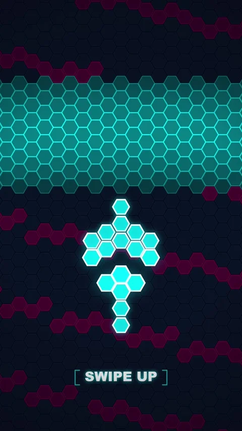 Abstract Digital Game Interface with Glowing Hexagon Arrow and Swipe Up Cal.. 動画素材 347350209