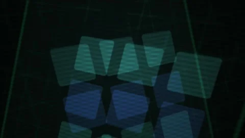Abstract Digital Glitch Animation on Neon Blue and Green Grid Stock Footage 343686129