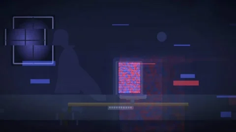 Abstract Digital Glitch Animation with Pixelated Data Corruption and Blue Stock Footage 343161456