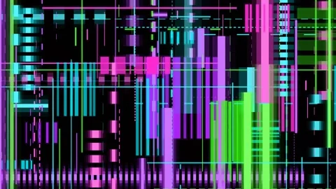 Abstract digital glitch art motion background with neon glowing lines and d.. Vídeo Stock 346092236