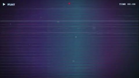 Abstract Digital Glitch Background with Blue and Purple Static Noise and VHS Stock Footage 345759243