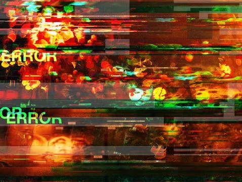 Abstract digital glitch background with error text, distorted pixels and vi.. Stock Photos