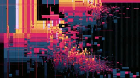 Abstract digital glitch background with neon pixel fragments and vertical d.. Video stock 342046244