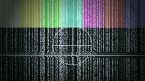 Abstract Digital Glitch Effect with Colorful SMPTE Color Bars and Static Noise Stock Footage 345760587