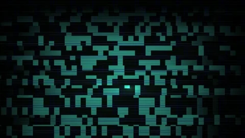 Abstract digital glitch effect with cyan and black pixel blocks. Stock Footage 334444723
