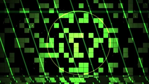 Abstract Digital Glitch Effect with Green Pixels and Circle Overlay. Stock Footage 334445156