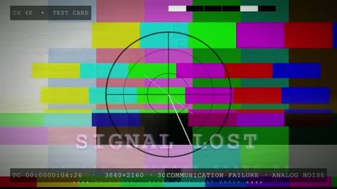 Abstract Digital Glitch Effect with Signal Lost Text and Colorful SMPTE Color Stock Footage 345754100