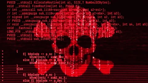 Abstract digital glitch effect with skull. Noise looped background for hacked Stock Footage 293474651