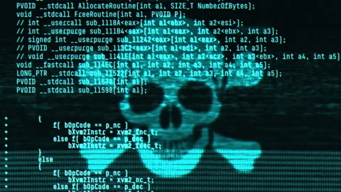 Abstract digital glitch effect with skull. Noise looped background for hacked Stock Footage 311701580