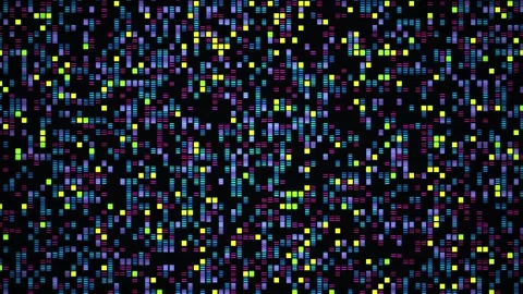 Abstract Digital Glitch Pattern with Colorful Glowing Dots on Black Backgroun Video stock 333912422