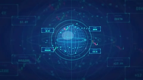 Abstract Digital Globe with Financial Data Charts and Holographic Interface on Vidéo 340217129