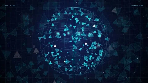 Abstract digital globe with floating geometric particles and data connections Stock Footage 343160740