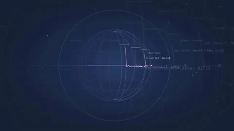 Abstract Digital Globe with Floating Programming Code and Data Streams on Dark Stock Footage 339976481