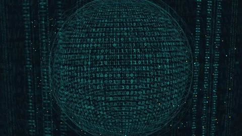 Abstract Digital Globe Formed by Binary Code Data Streams on Dark Blue Stock Footage 339322019