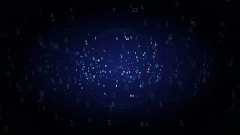 Abstract Digital Globe Formed by Blue Binary Code Particles Floating in Dark Stock Footage 339324567