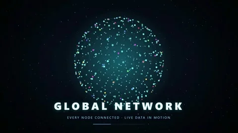 Abstract Digital Globe Formed by Glowing Particles Representing Global Network Stock Footage 346204081