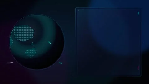 Abstract digital globe with glowing data points and futuristic UI frame on .. 動画素材 336364894
