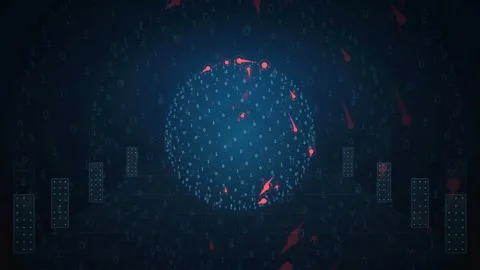 Abstract Digital Globe with Glowing Data Particles and Binary Code in Dark Blue Stock-Footage 343161353