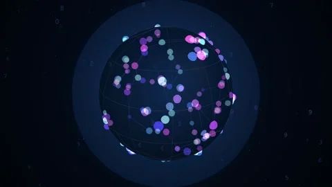 Abstract Digital Globe with Glowing Data Points Rotating on a Dark Blue Stock Footage 344775327