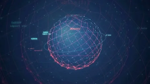 Abstract Digital Globe with Glowing Network Connections and Floating Code on Stock Footage 343156677