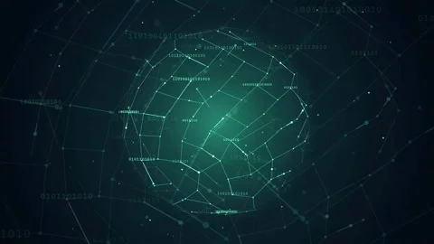 Abstract Digital Globe with Glowing Network Connections and Binary Code on Dark Stock-Footage 343156873