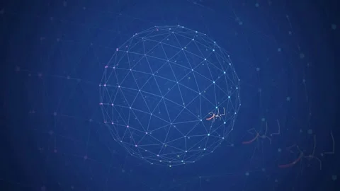 Abstract digital globe with glowing network connections and data particles on Stock Footage 343158793