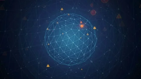 Abstract Digital Globe with Glowing Network Connections and Floating Geometric Stock Footage 343161739