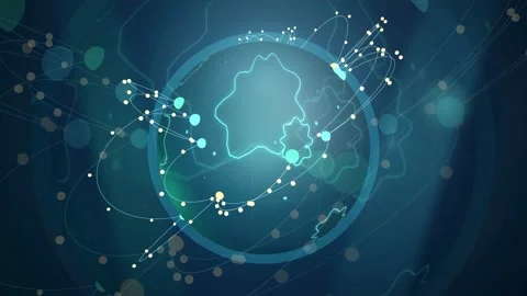 Abstract Digital Globe with Glowing Network Connections and Data Points on Dark Stock Footage 343443040