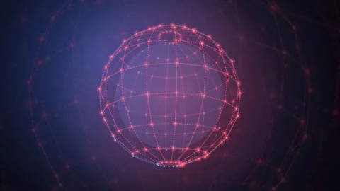 Abstract Digital Globe with Glowing Plexus Network Lines Rotating in Dark Blue Видео 343154682
