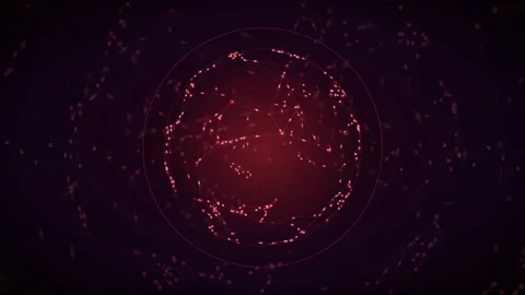 Abstract digital globe with glowing red particles and connecting lines on dark Stock Footage 343155884