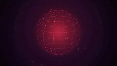 Abstract Digital Globe with Glowing Red Network Lines and Data Points on Dark Stock Footage 343160694