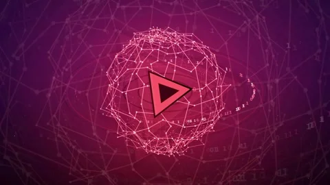 Abstract Digital Globe with Glowing Triangle Symbol and Binary Code on Purple Video stock 341827596