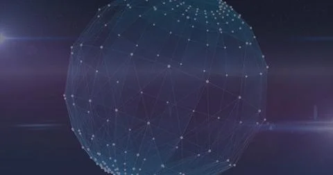 Abstract digital globe with interconnected nodes and lines on dark background Stock Photos