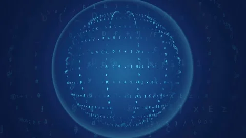Abstract Digital Globe Made of Binary Code and Data Particles Rotating on Dark Stock-Footage 343157634