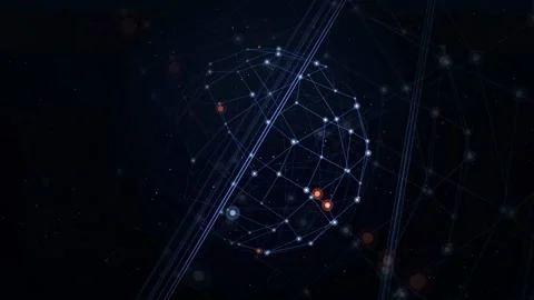 Abstract Digital Globe Network with Glowing Nodes and Connecting Lines on Dark 動画素材 343165091