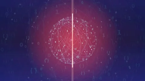 Abstract Digital Globe with Rotating Binary Code and Glowing Data Particles on Stock-Footage 341834429