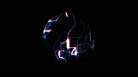 Abstract digital glow sphere Ball Spinning on black Video stock 195969310